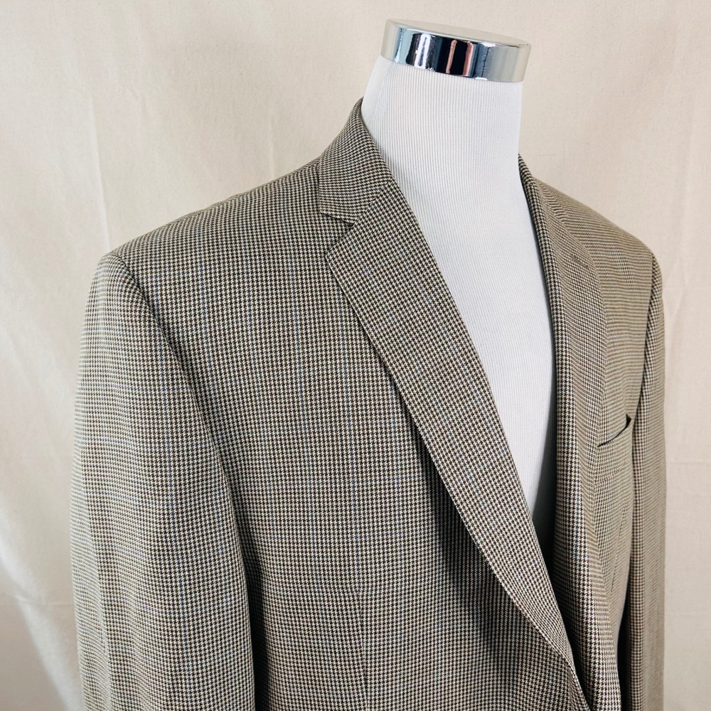 Lauren Ralph Lauren 48R Sport Coat Silk Wool Brown Houndstooth Two Button Vented